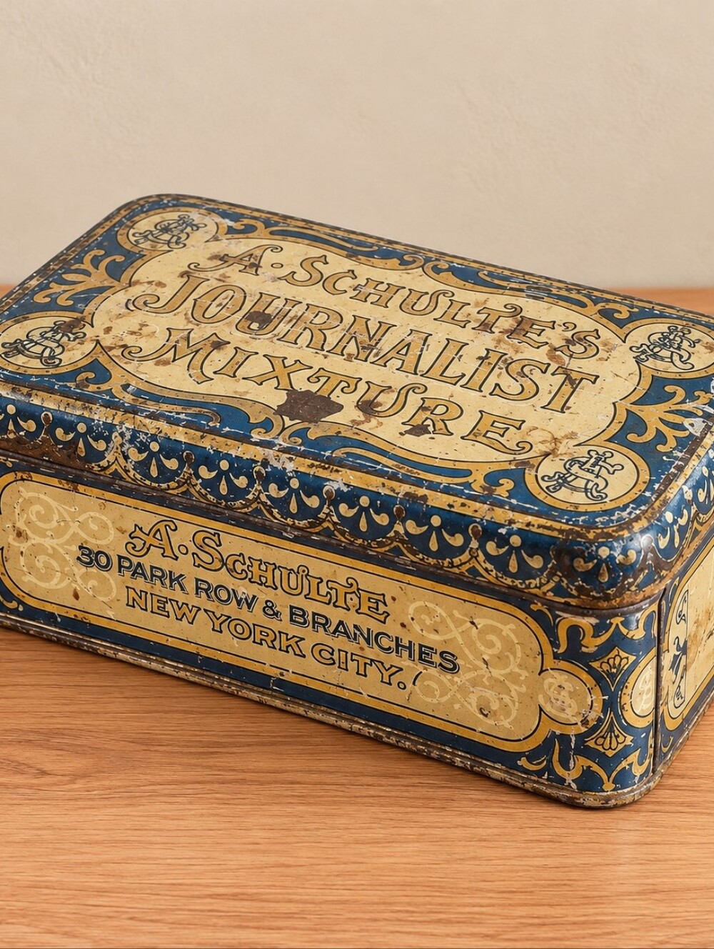 A. Schulte’s Journalist Mixture Tobacco Tin NYC Vintage Advertising EMPTY